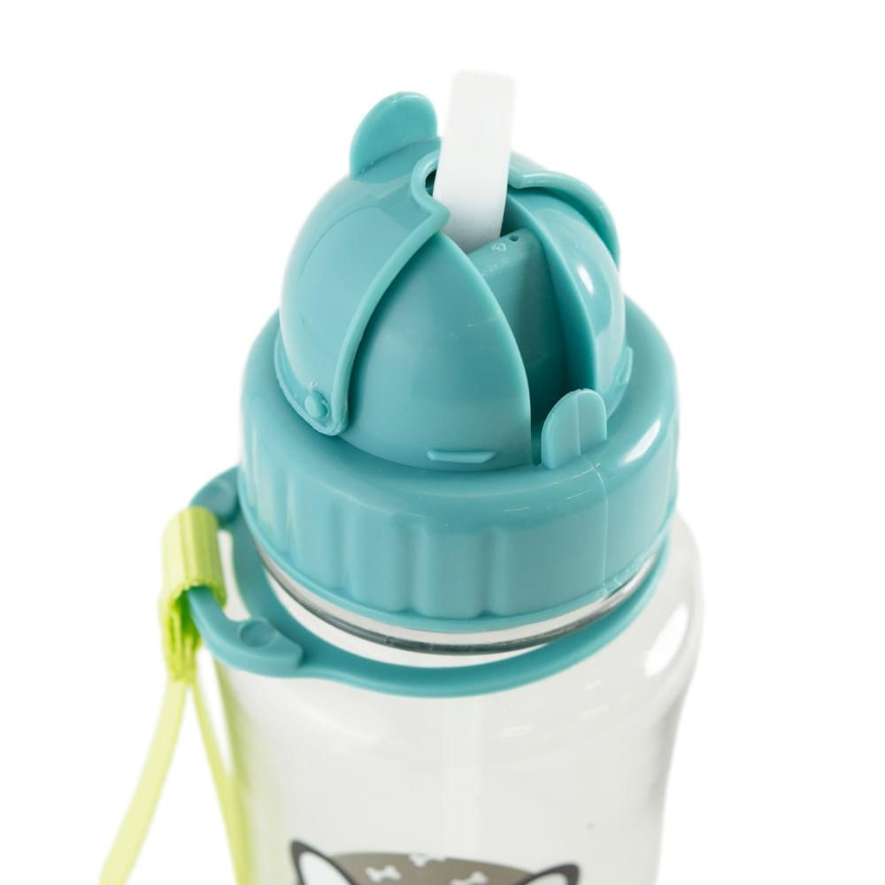 Foto 2 de Garrafa Escolar 350ml Pug Com Canudo Azul U / Azul