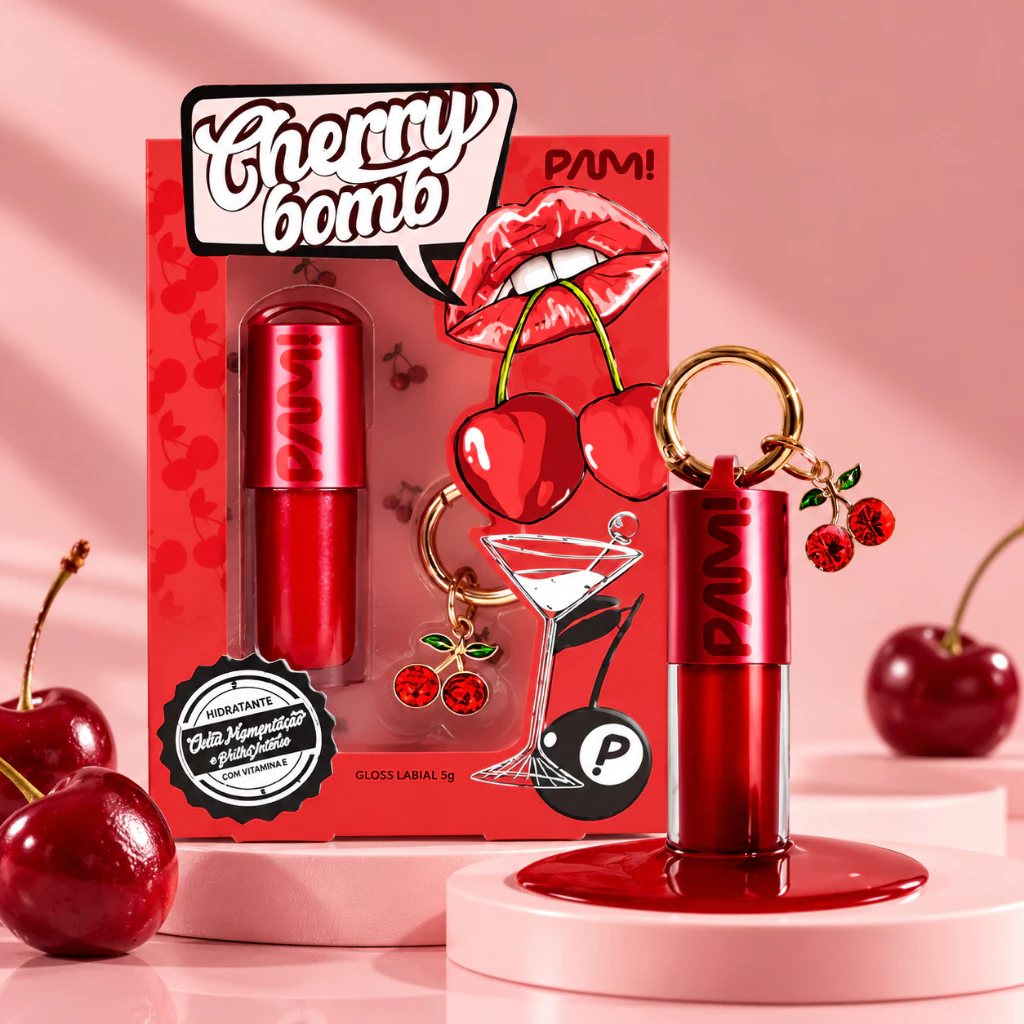 Gloss Labial Cherry Bomb 5g - Brilho Laqueado e Hidratação Intensa