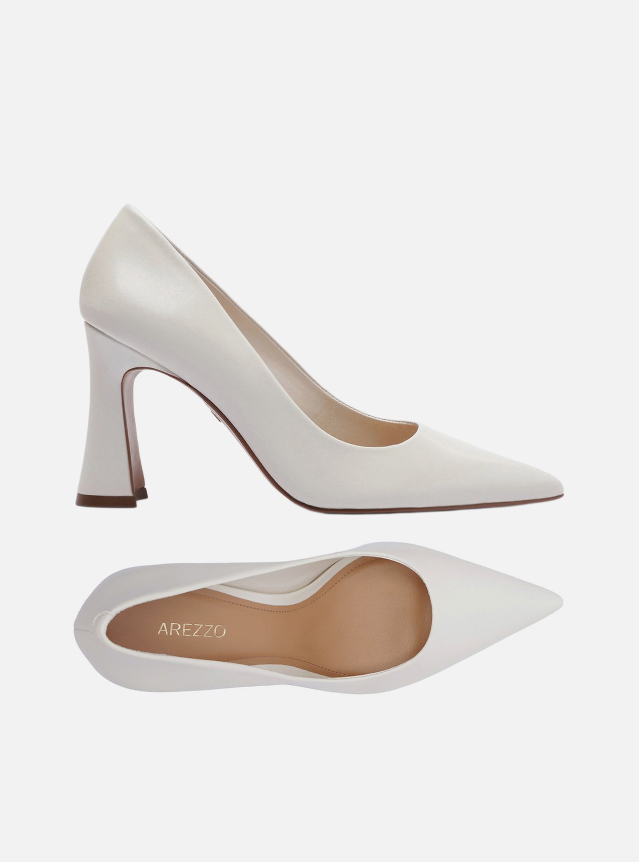 Foto 5 de Scarpin Branco Couro Salto Alto Bloco Flare