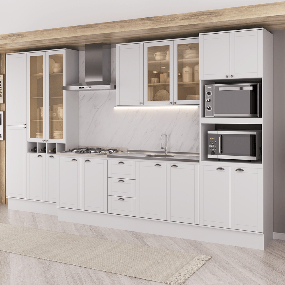 Armário de Cozinha Completa com Balcão Milla Element One Carraro Branco