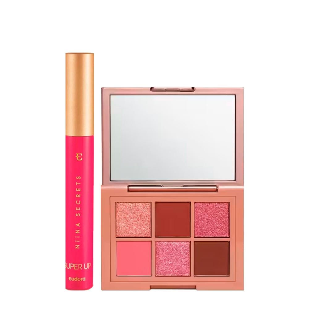 Kit Eudora Niina Secrets Olhos 1 - Super Up Preto Máscara Para Cílios 8ml + S — Kit Eudora Niina Secrets Olhos 1 - Super Up Preto Máscara Para Cílios 8ml + Shine Paleta De Sombra 5