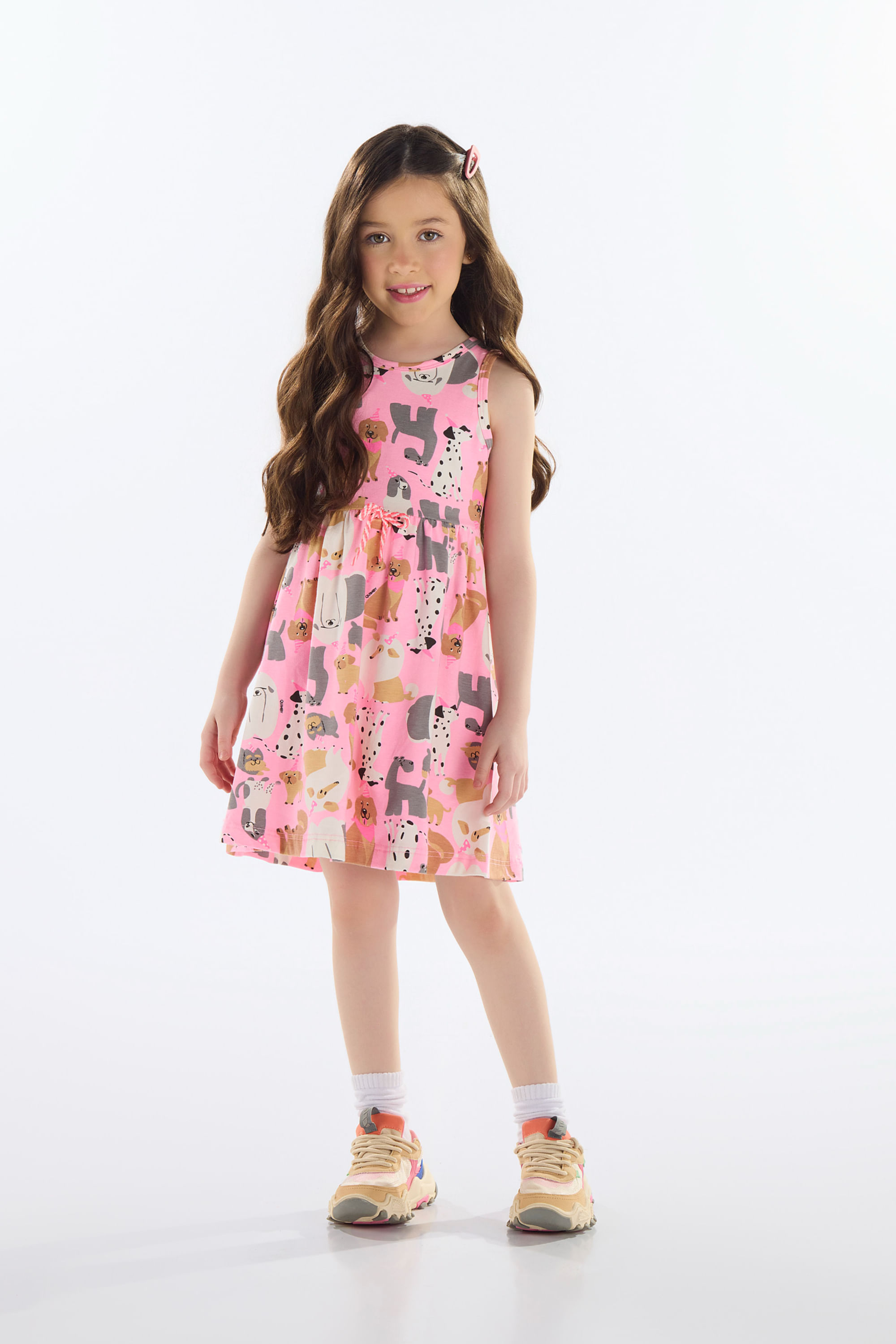 Vestido Infantil de Cachorrinhos em Cotton (Rosa) Quimby — 04