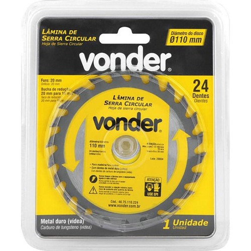 Disco Serra Circular Widea 4.3/8 Pol 110mm X 20mm 24 Dentes Vonder