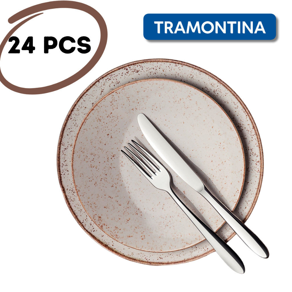 Aparelho de Jantar Tramontina Rústico Marrom com Talheres Laguna - 24 Peças