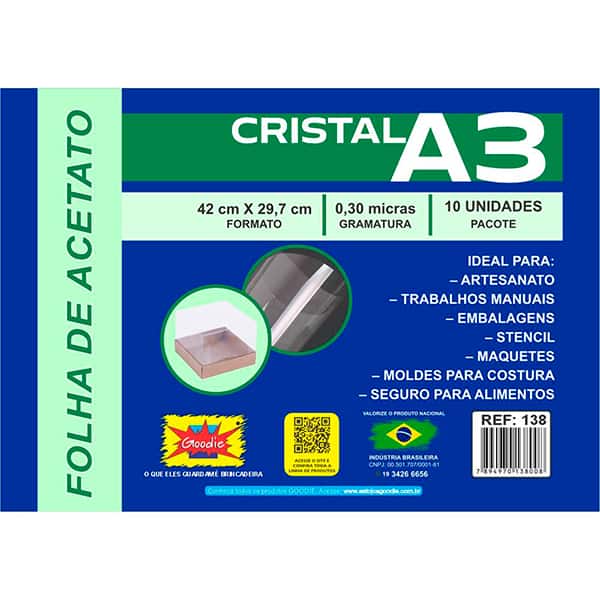 Acetato cristal A3, 0,30 micras, 138, Goodie - PT 10 UN