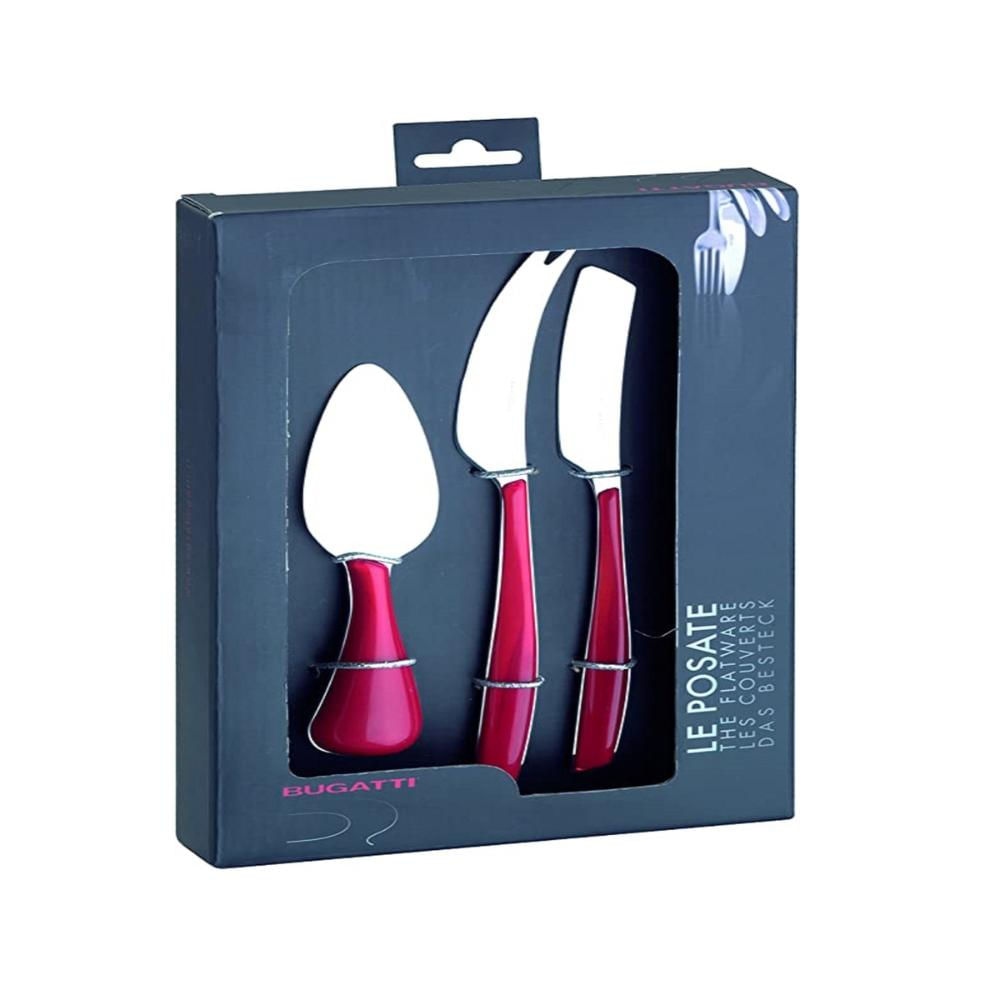 Kit 3 Peças Queijo Faca Espátula Petisco Vermelho Bugatti