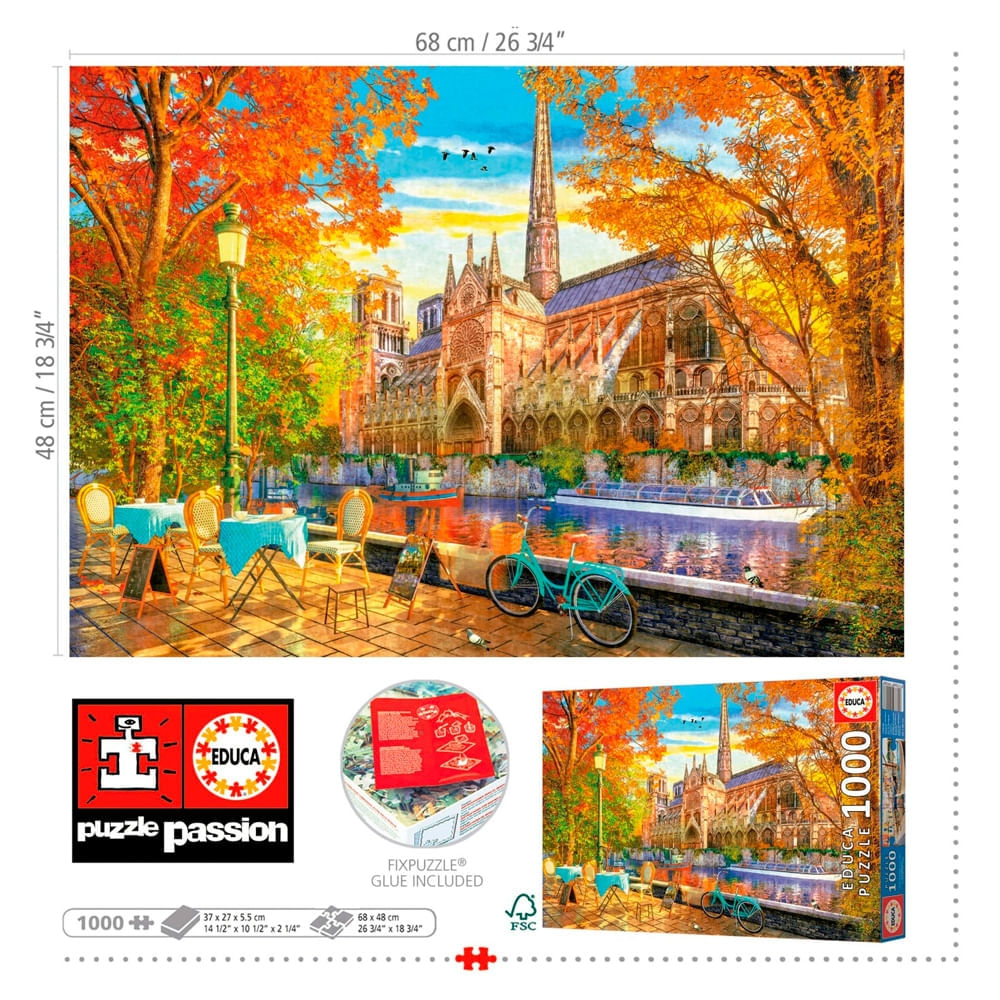 Foto 2 de Puzzle 1000 Peças Notredame no Outono - Educa 19936