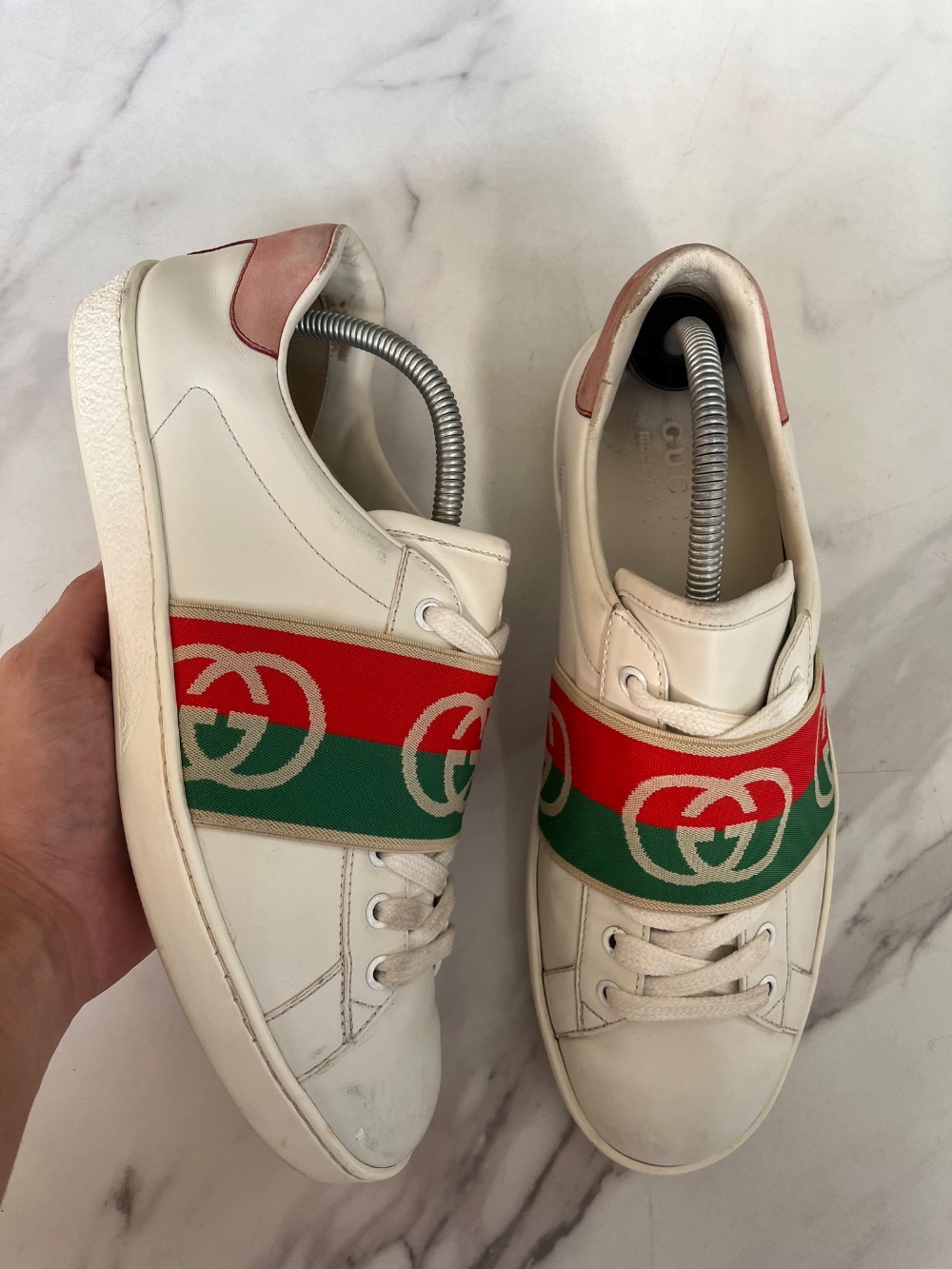 Gucci Vintage Ace Elastic Web Interlocking GG White — 41, Usado