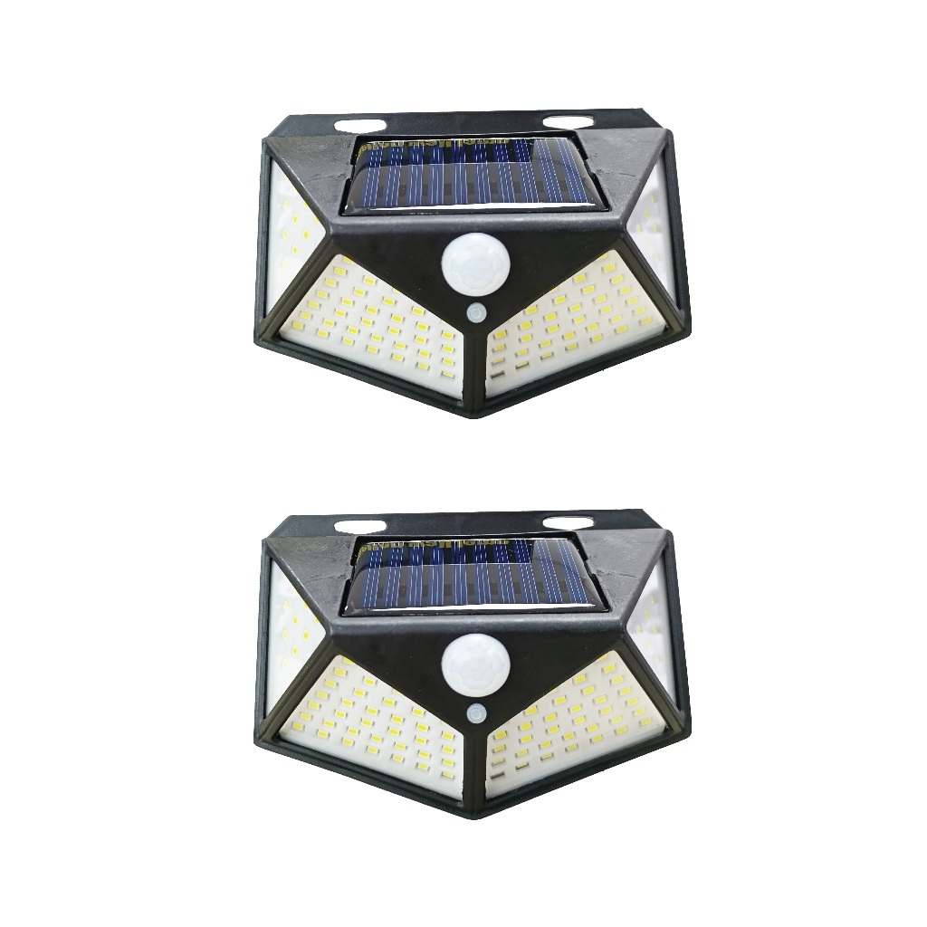 kit 2 Luminária Solar Parede 100 Leds Sensor Presença Com 3 Funções Refletor Arandela Lâmpada