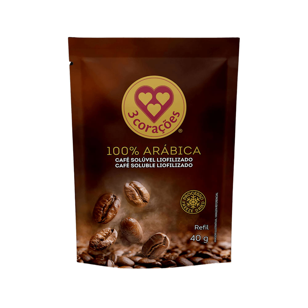 Café Solúvel 3 Corações Liofilizado 100% Arábica Refil 40g