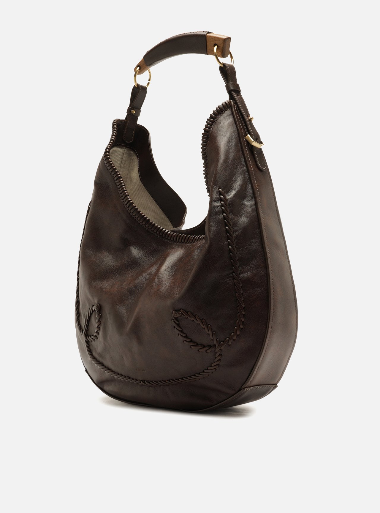 Foto 2 de Bolsa Hobo Marrom Couro Grande Tressê