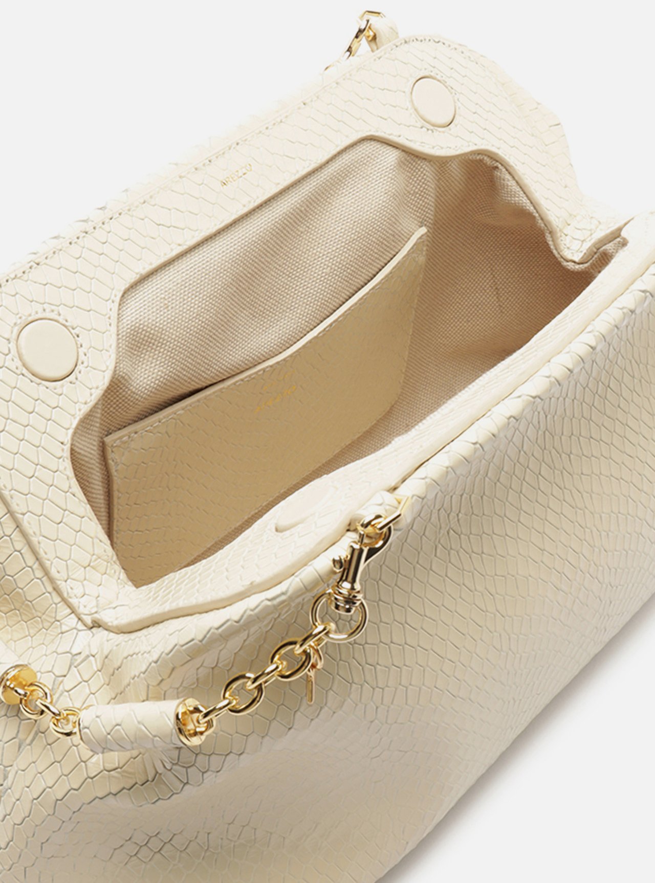 Foto 4 de Bolsa Clutch Branca Couro Média Snake Corrente