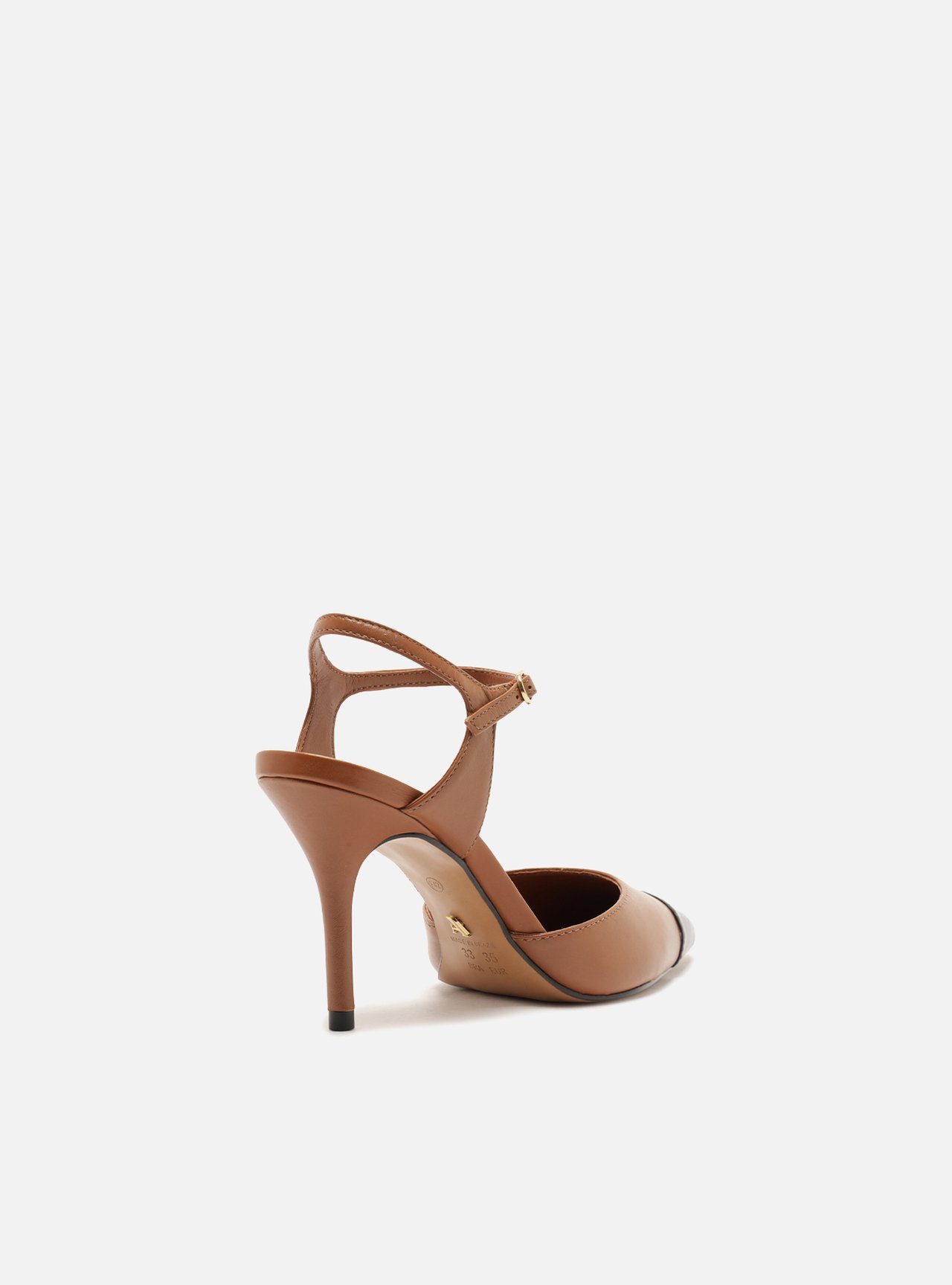 Foto 3 de Scarpin Marrom Couro Salto Fino Fivela Slingback