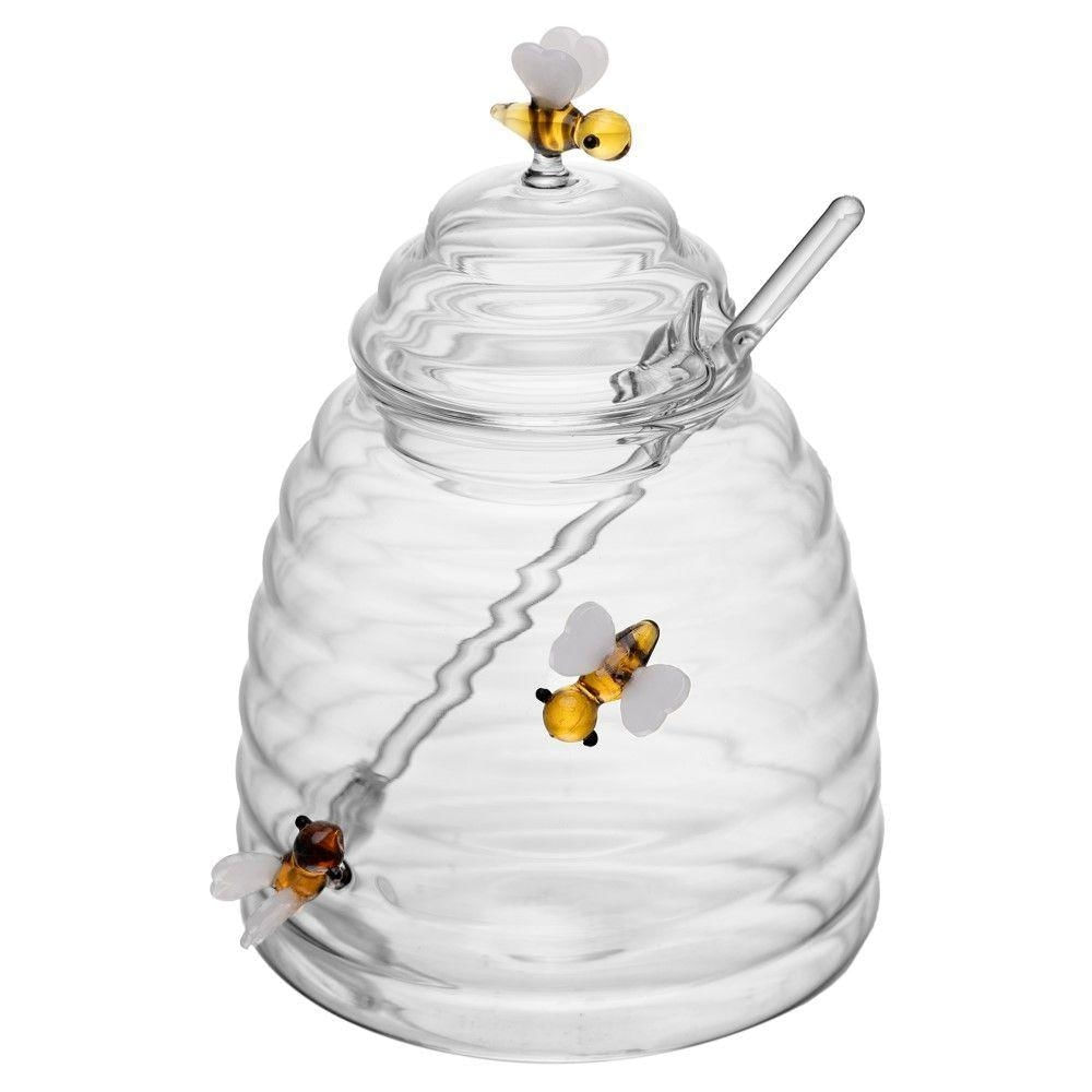 Açucareiro Lovely Bee de Vidro Borossilicato com Tampa e Colher 500ML Transparente Lyor