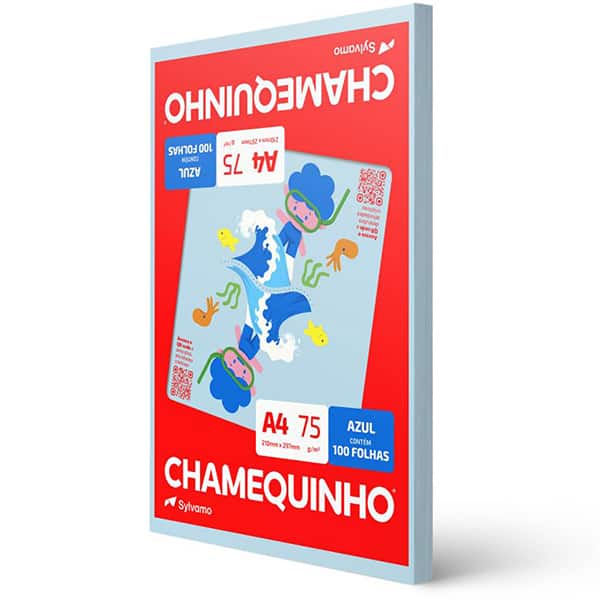 Papel Sulfite Chamequinho Azul, A4 75g 210x297mm, Uso Escolar Artístico Profissional, 100 Folhas - PT 100 FL