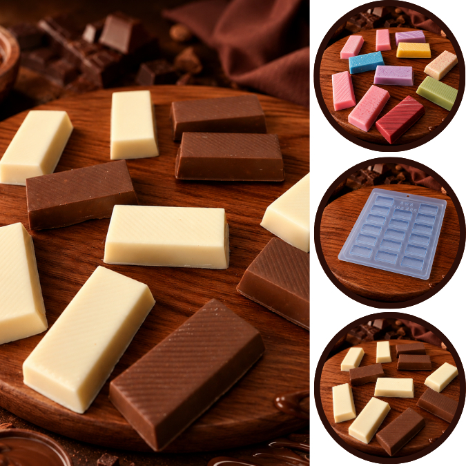 1~10 Forma Simples Tipo Bis 299 - (E3) em Acetato BWB P Bombom, Doces, Chocolate e Páscoa. (CHOCO)