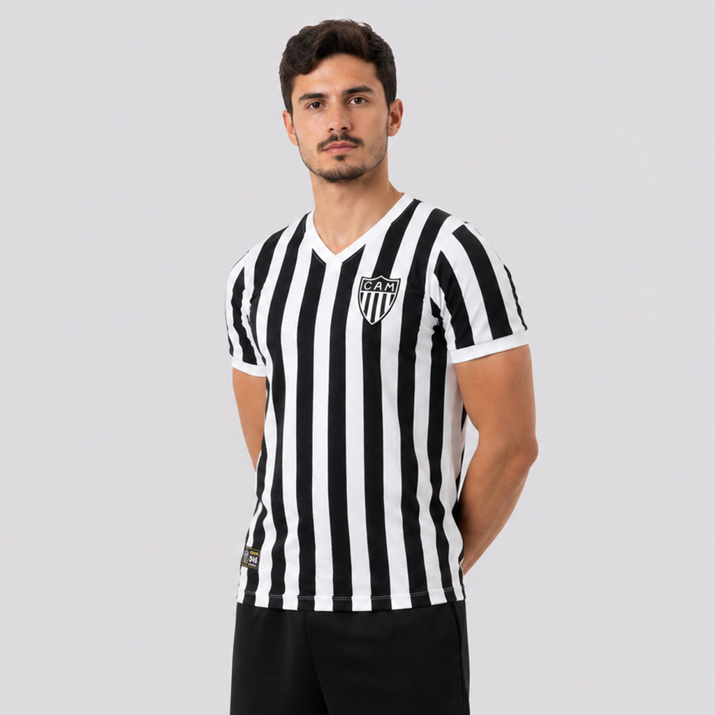 Foto 2 de Camisa Atlético Mineiro Retrô 1948 Branca e Preta
