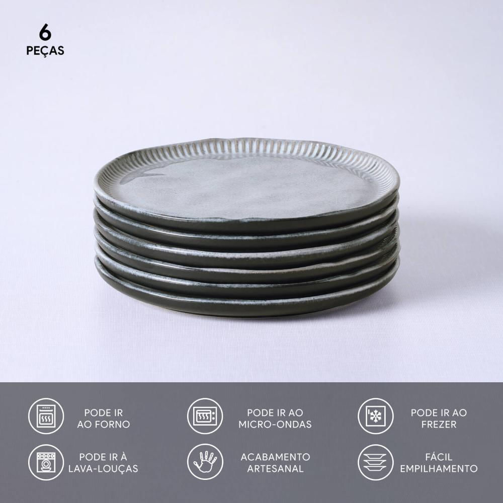 Foto 4 de Conjunto com 6 Pratos de Sobremesa Linhas Dust Ø21,5cm