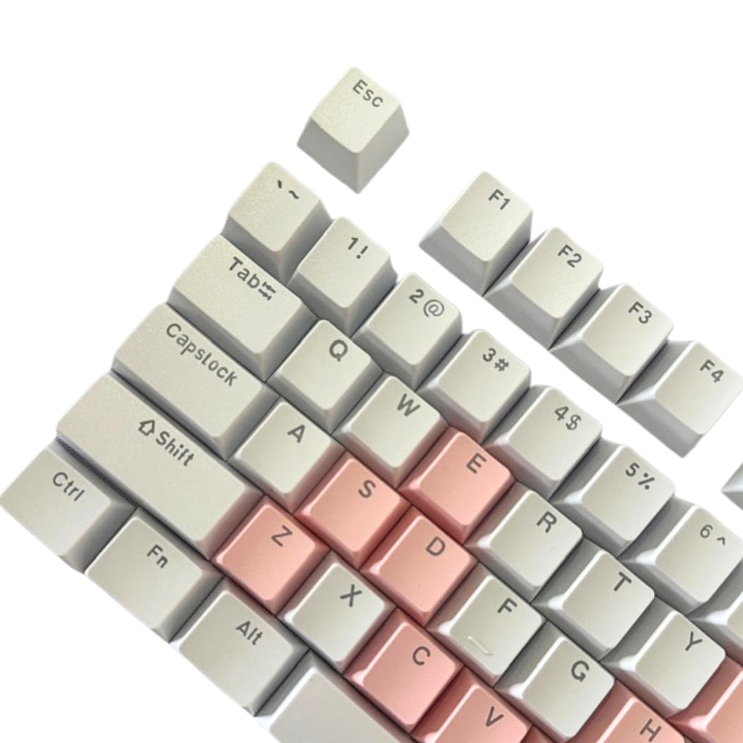 Kit Keycaps PBT Double Shot - Rosa e Branco