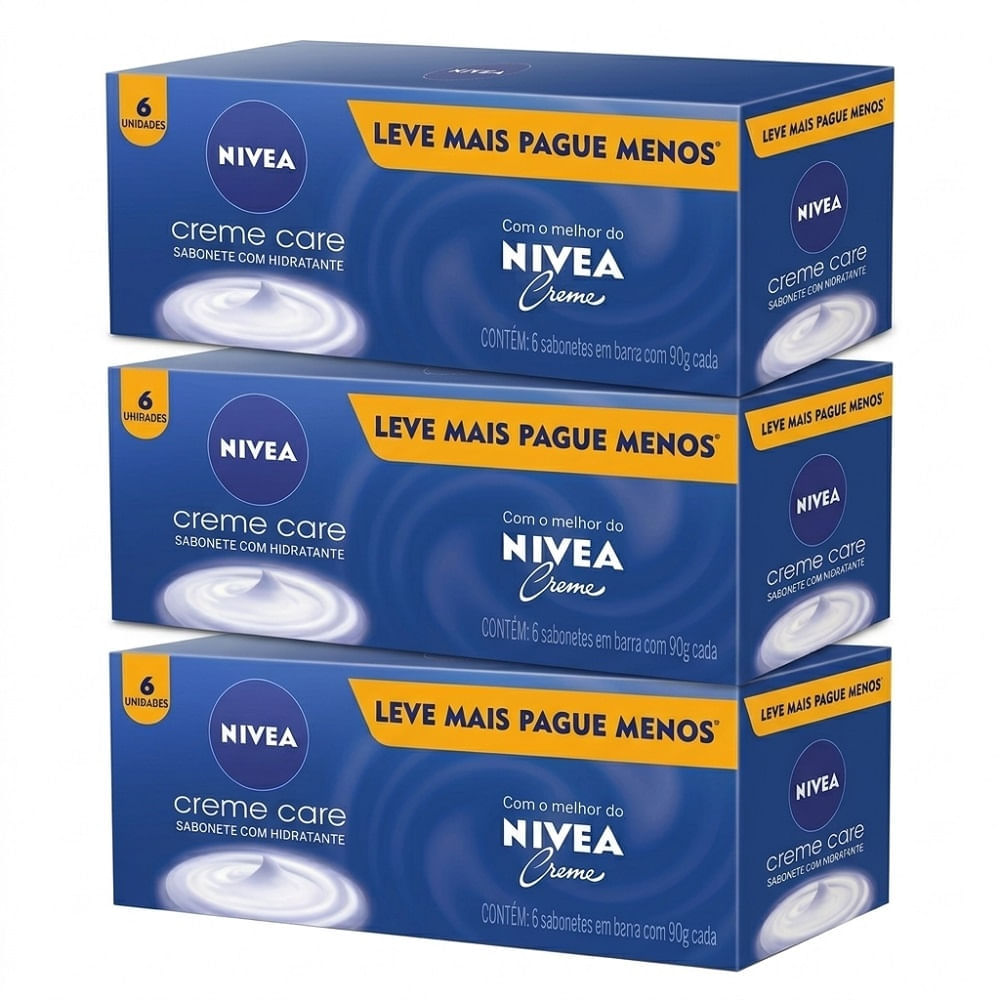 Kit 3 Sabonete Barra Nivea Creme Care 6 unidades 90g Cada