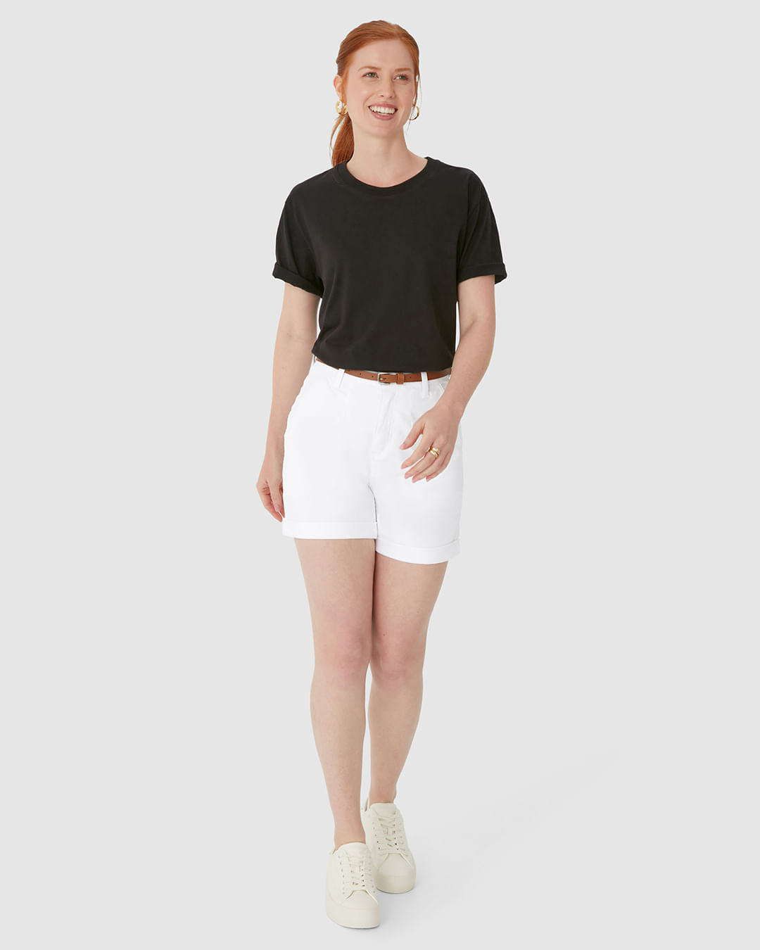 Bermuda Alfaiataria Feminina Com Cinto Em Sarja Stretch — Branco - 34