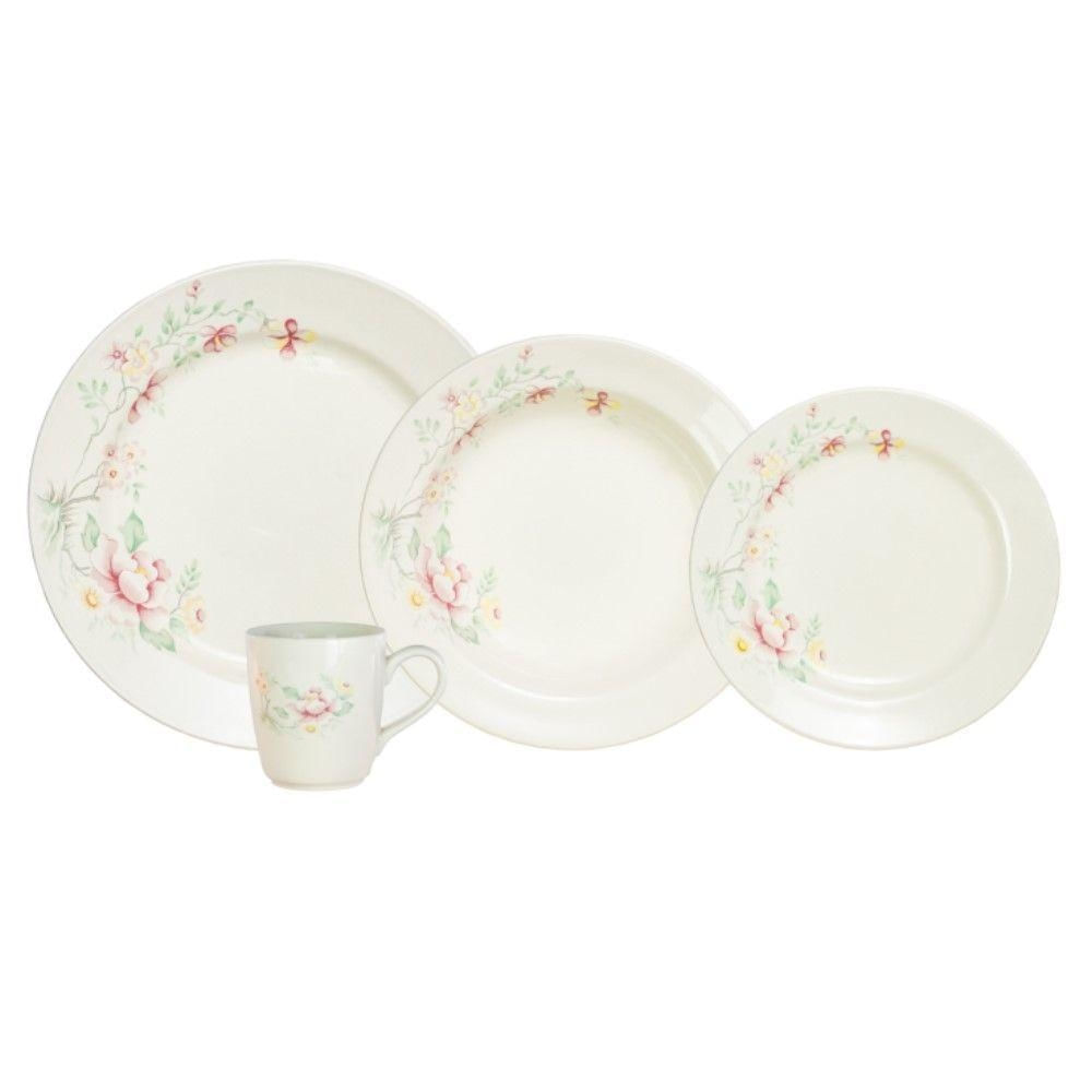 Aparelho de Jantar Primavera Suave 16 Peças Porcelana Floral Branco Schmidt