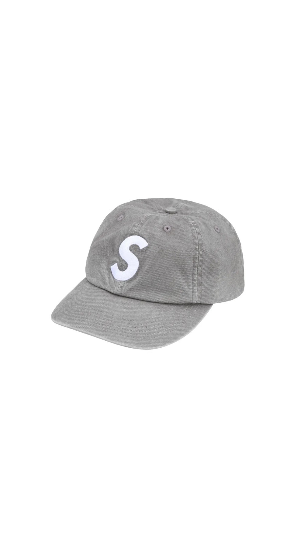 Boné Supreme Washed Canvas S Logo 6-Panel Grey FW26-W3 — Único, Novo