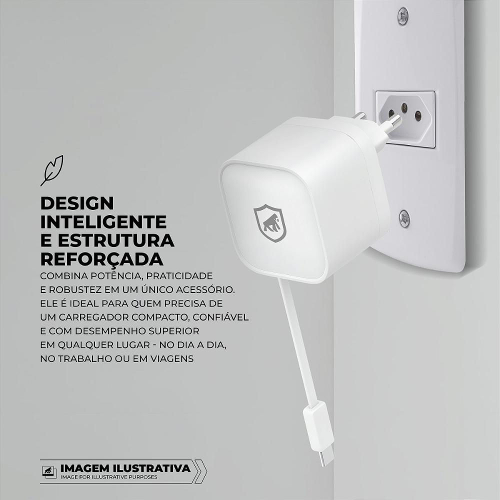 Foto 2 de Carregador de Parede Retrátil 35W - Raptor - Branco - Gshield