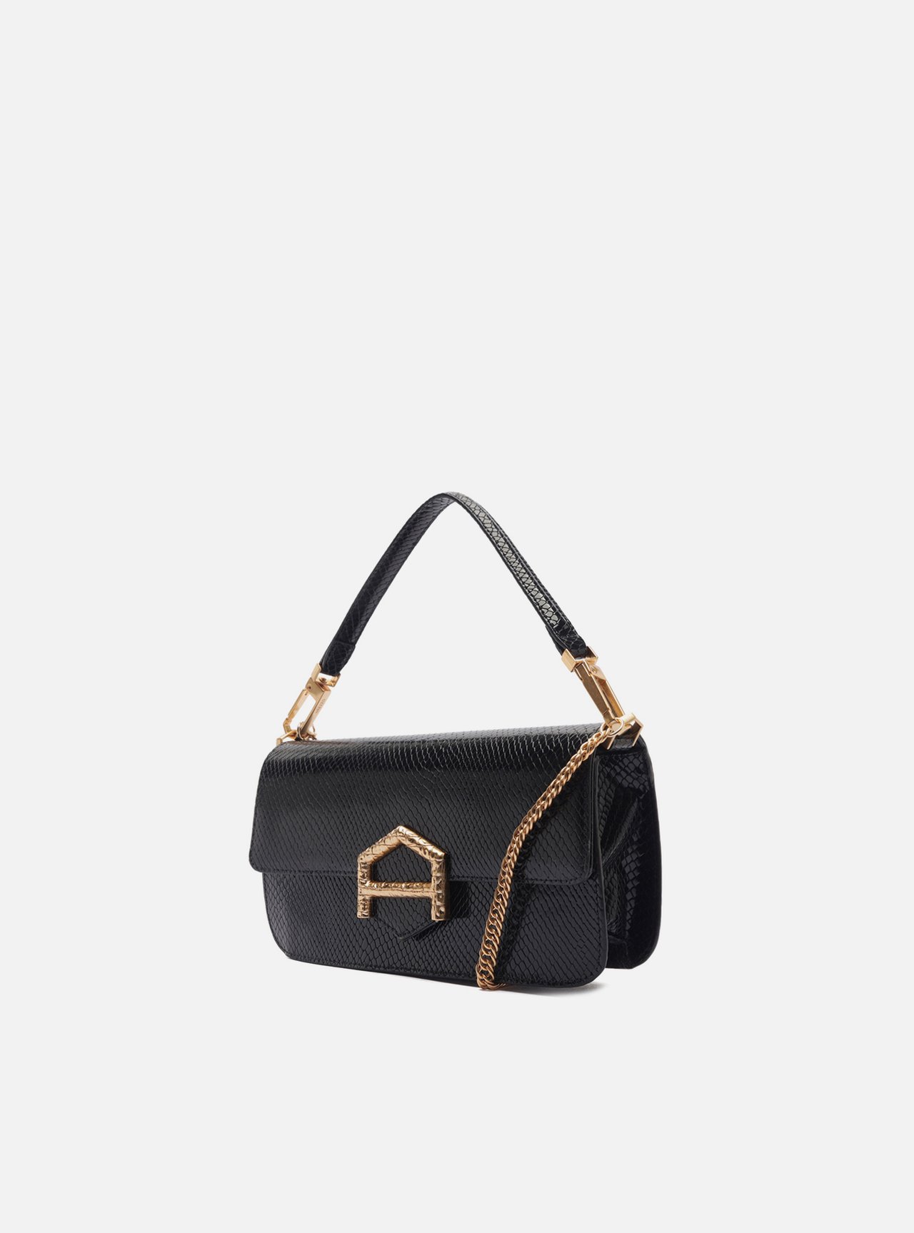 Foto 2 de Bolsa Média Preta Couro Fecho Metálico Corrente