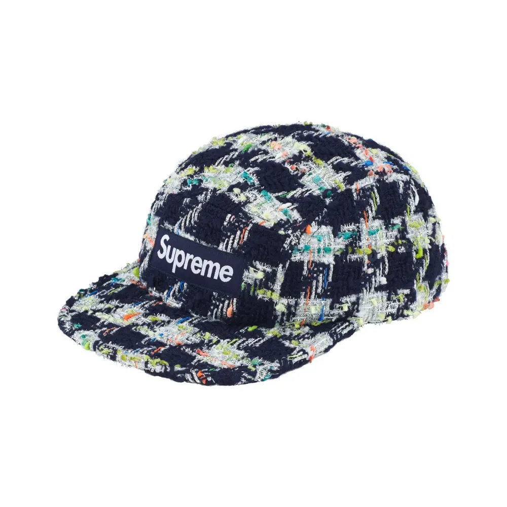 Boné Supreme Metallic Bouclé Camp Cap Navy FW26-W8 — Único, Novo