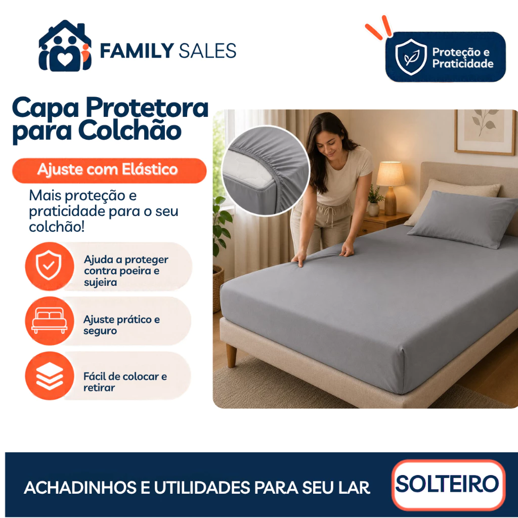 Capa Protetora de Colchão Solteiro 88x188cm com Elástico Cinza