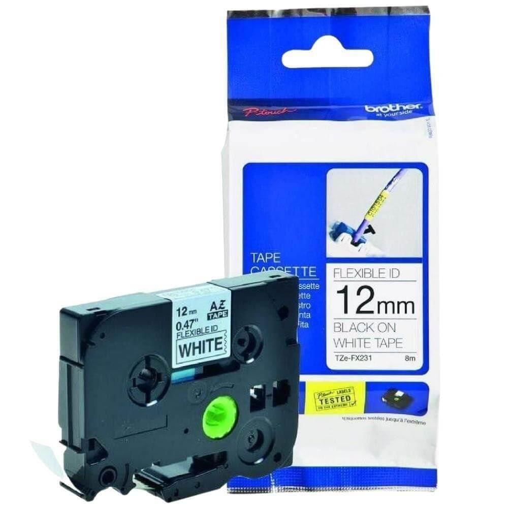 Fita Brother Flexivel TZE-FX231 12mm Preto/Branco