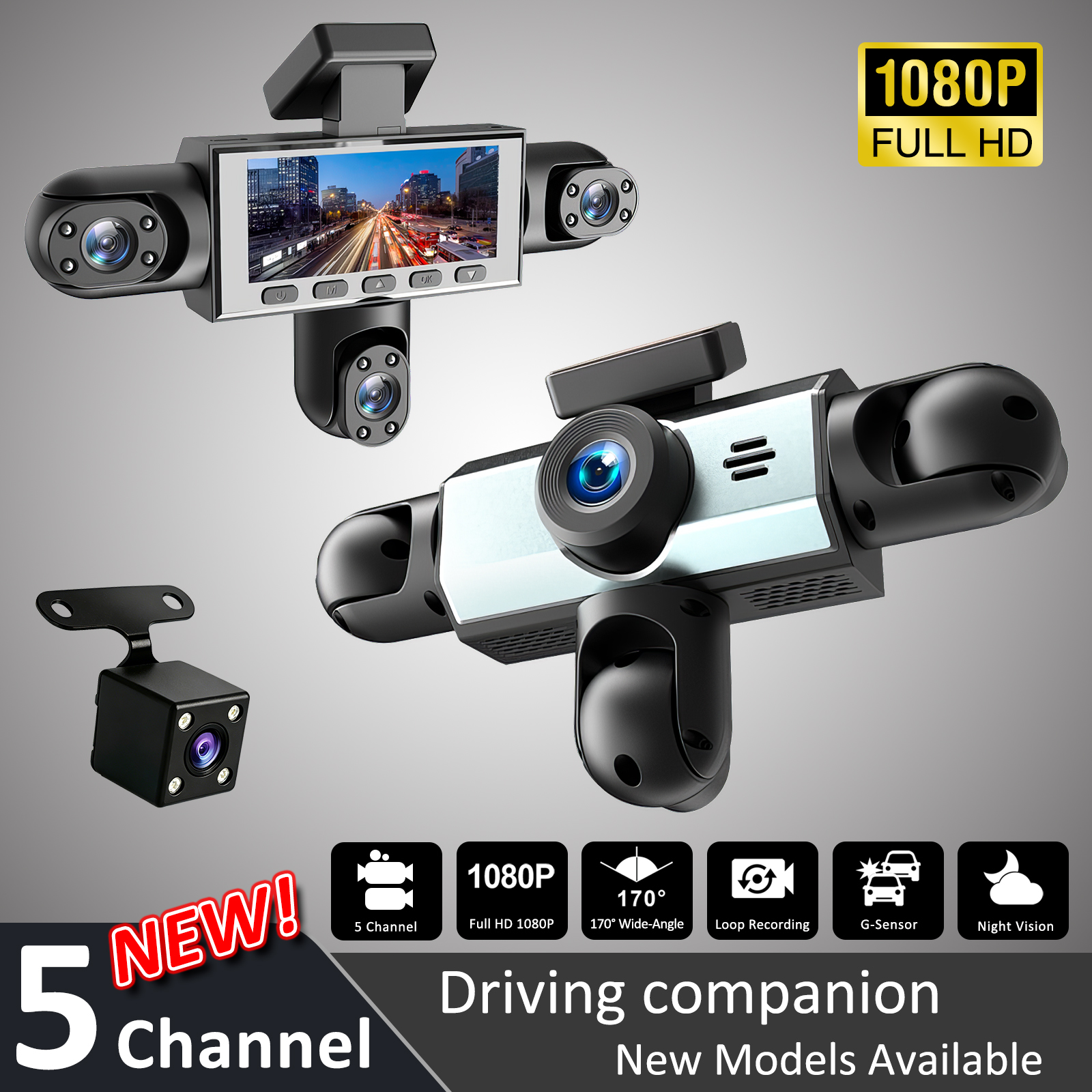 1080p Dashcam 5 Canais 360 ° Dvr Com Câmera De Visão Traseira Monitor De Estacionamento 24h Para Carro
