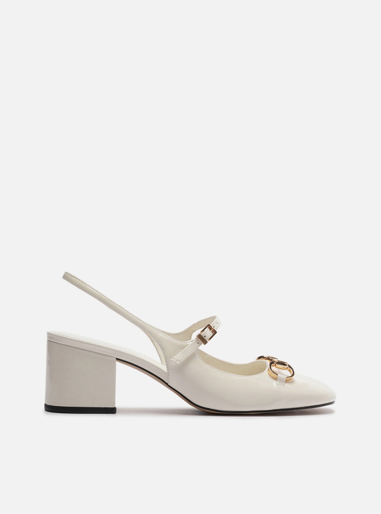 Sapato Boneca Branco Verniz Bloco Slingback