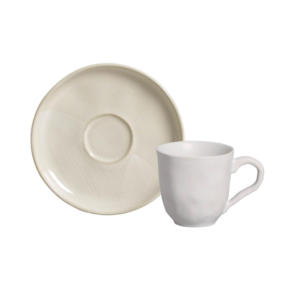 Conjunto Com 6 Xícaras De Café Com Pires Bio Stoneware Açucena 120Ml