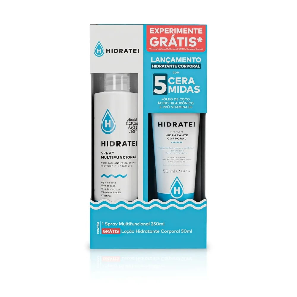 Kit Hidratei Spray Multifuncional 250Ml + Loção Hidratante Corporal 50Ml(Brinde)