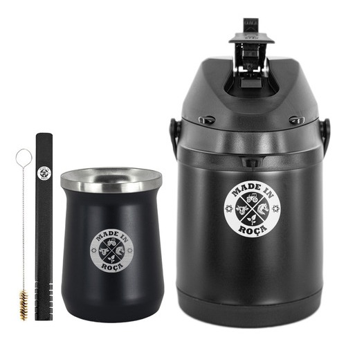 Kit Tereré Garrafa Térmica 2.5l Copo 236ml Logo Made In Roça