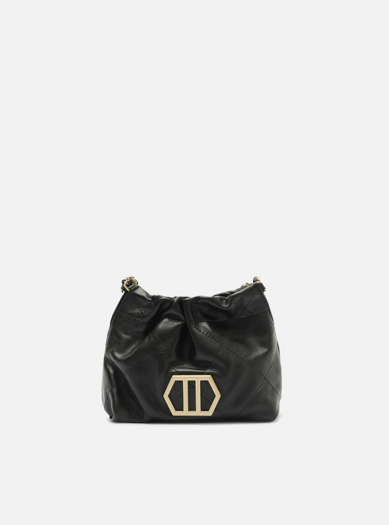 Bolsa Tiracolo Preta Couro Pequena Corrente Dourada