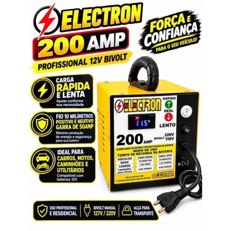 CARREGADOR DE BATERIA AUTOMOTIVO 200amp.