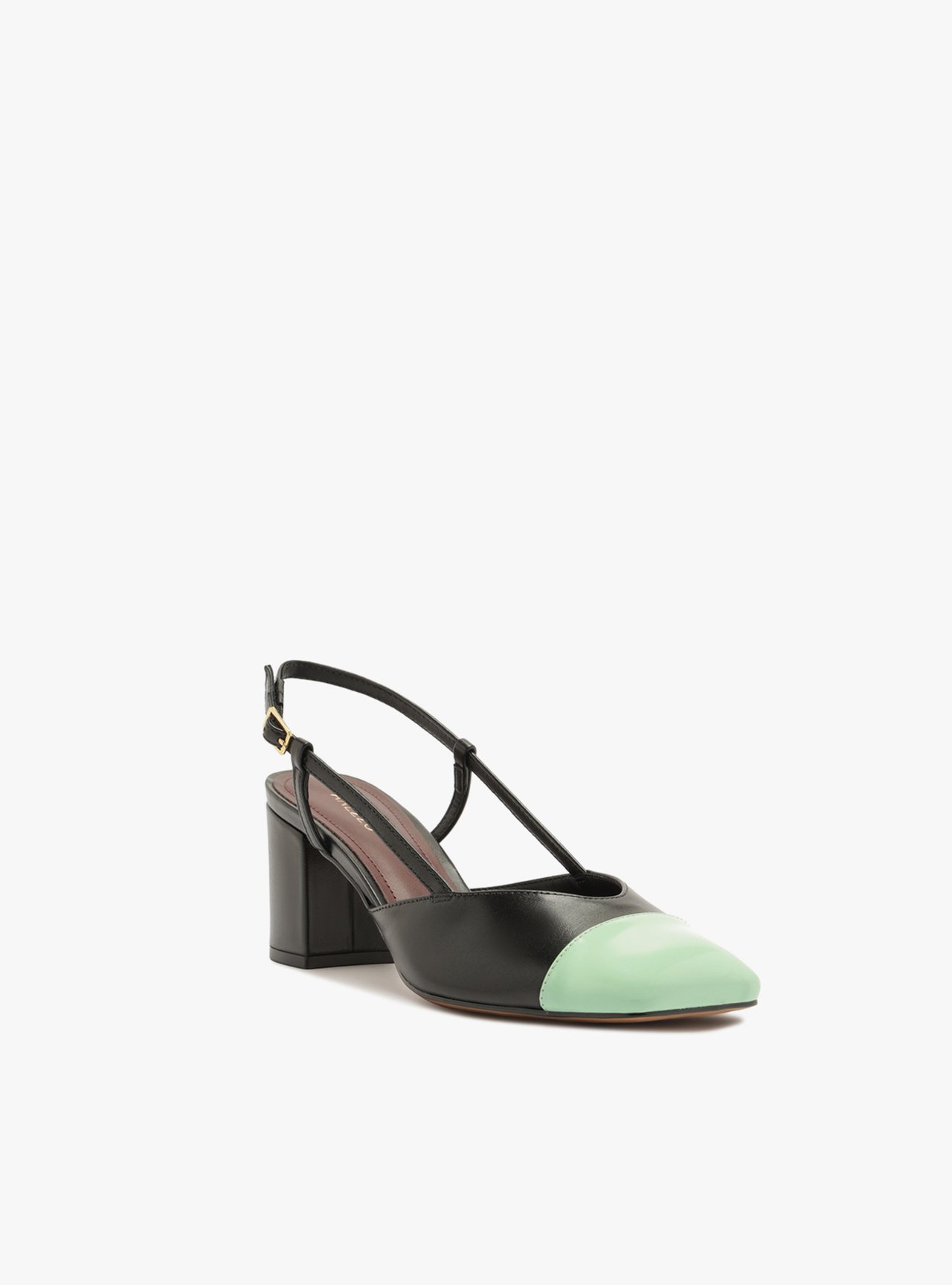 Foto 2 de Scarpin Margot Preto Verniz Salto Bloco Slingback