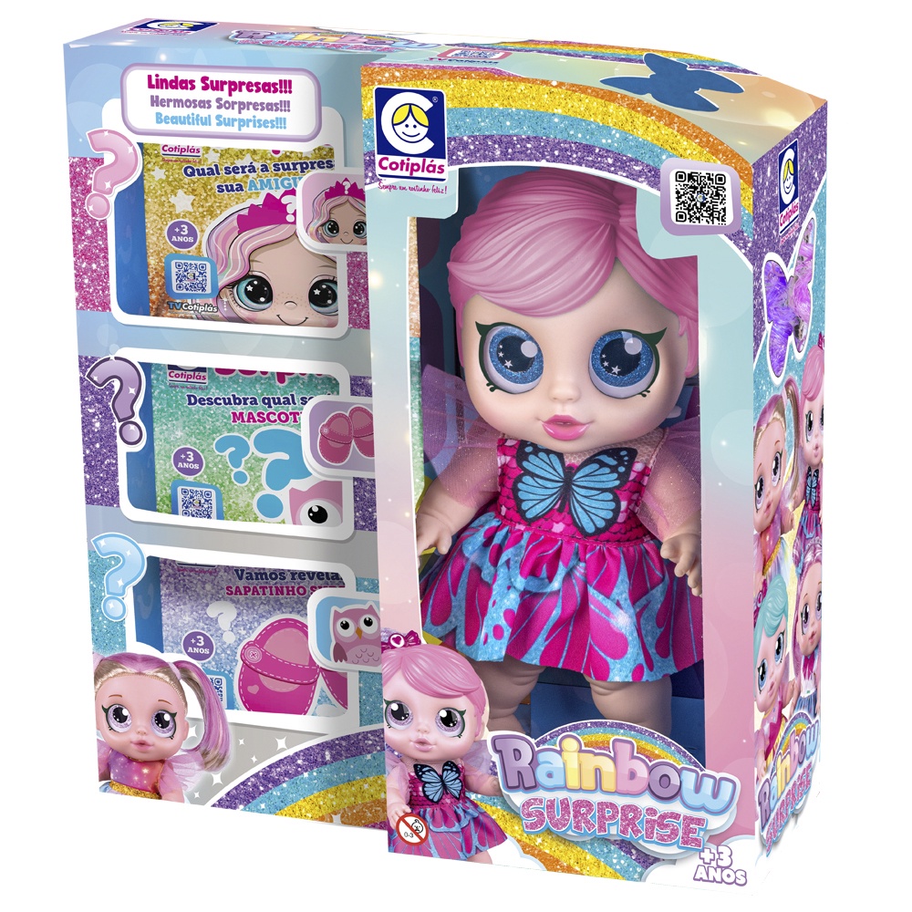 Boneca Rainbow Surprise Cabelo Rosa Com Mechas