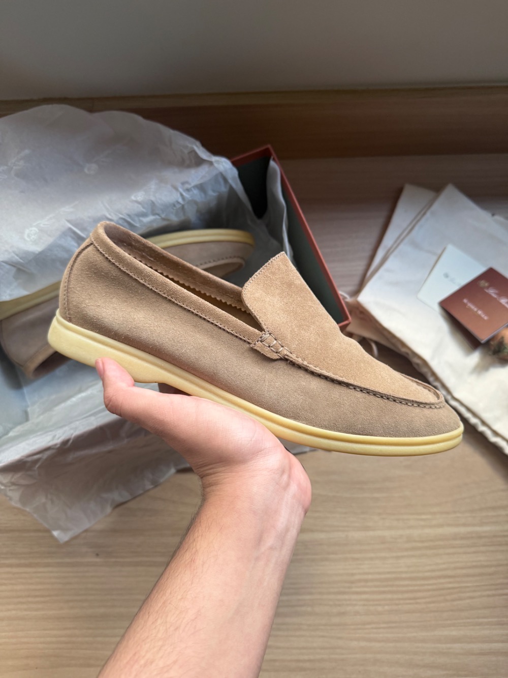 Sapato Loro Piana Loafer Summer Walk Slip On Suede Tan — 41 / 40.5 / 40, Usado