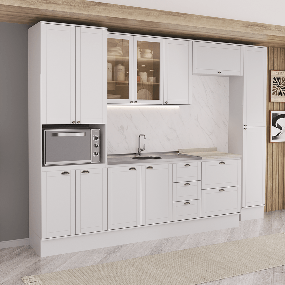 Armário de Cozinha Completa com Balcão Milla Blend Carraro Branco