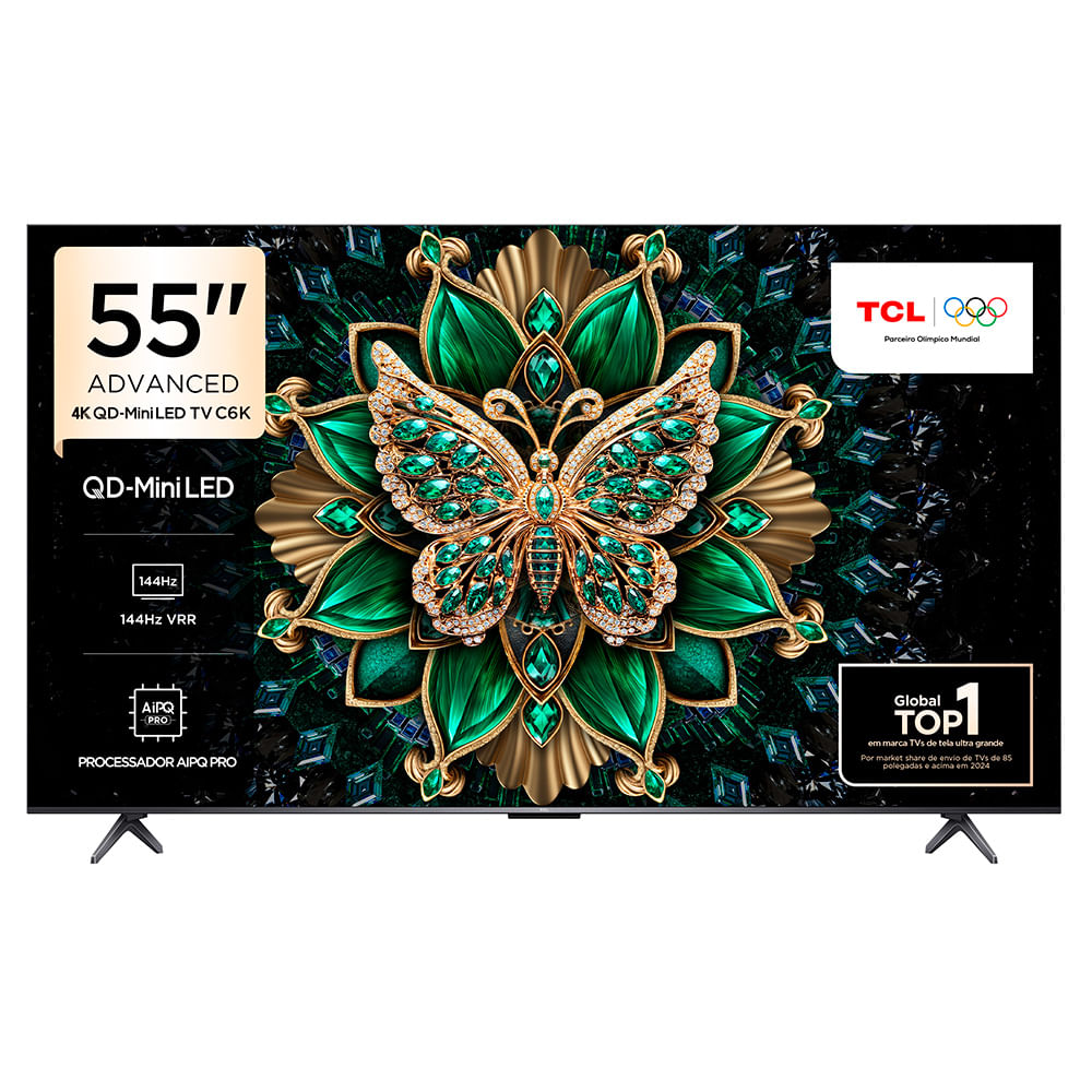 Smart TV 4K TCL QD-Mini LED 55” Polegadas com HDMI 2.1, Dolby Vision IQ, Subwoofer, 144Hz VRR e Wi-Fi - 55C6K