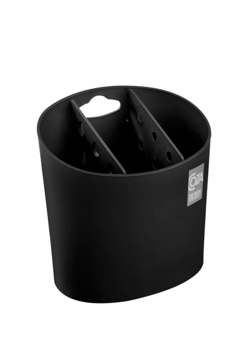Escorredor de talheres oval Basic 13,8 x 10,5 x 14,4 cm Preto
