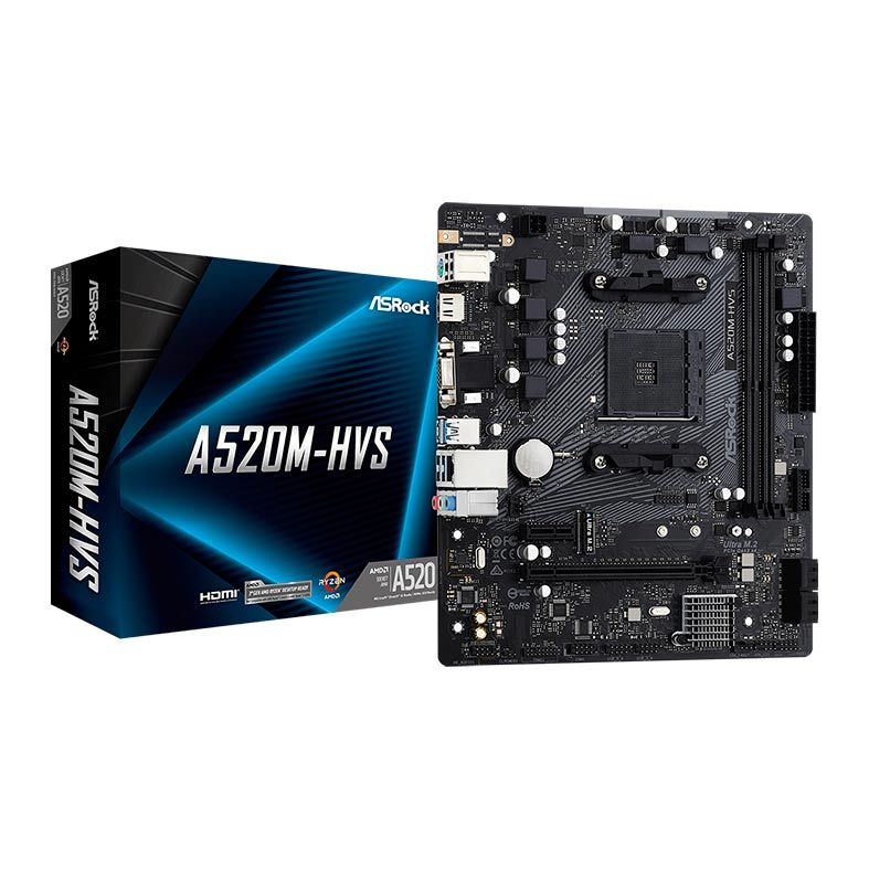 Foto 2 de Placa Mae ASRock A520M-HVS, DDR4, Socket AM4, M-ATX, Chipset AMD A520, A520M-HVS