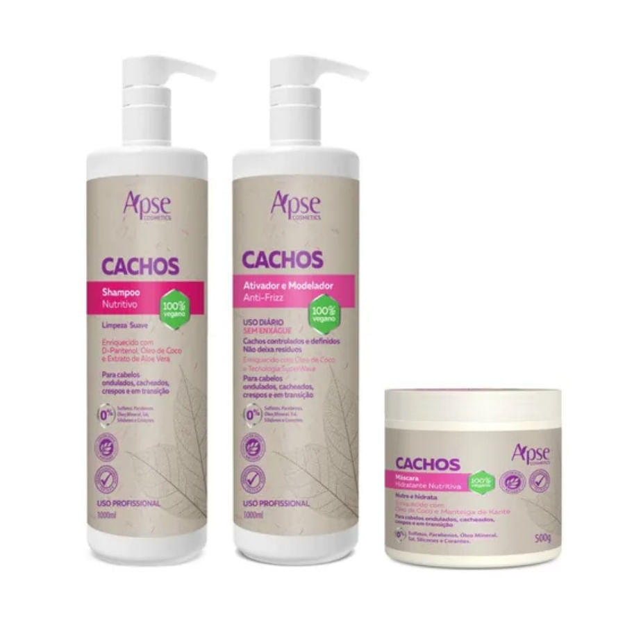 Apse Cachos Shampoo 1 L e Ativador 1 L e Máscara 500 Gr