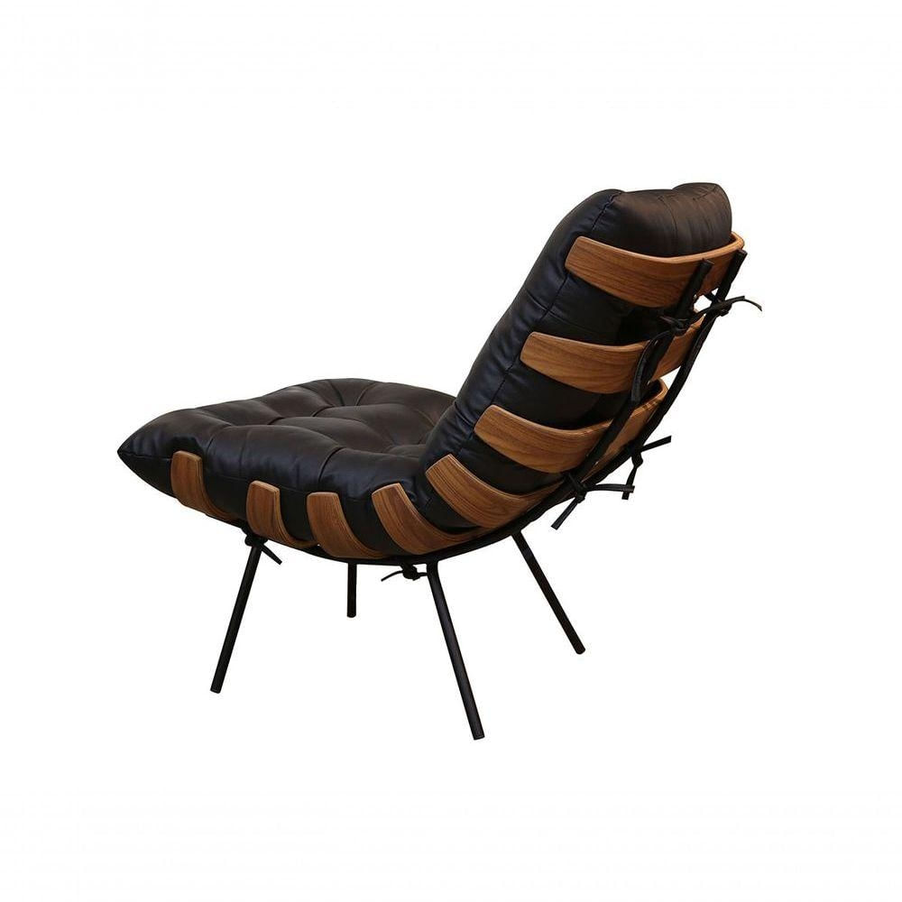 Foto 4 de Poltrona E Puff Giratórios De Couro Costela Wood Preto