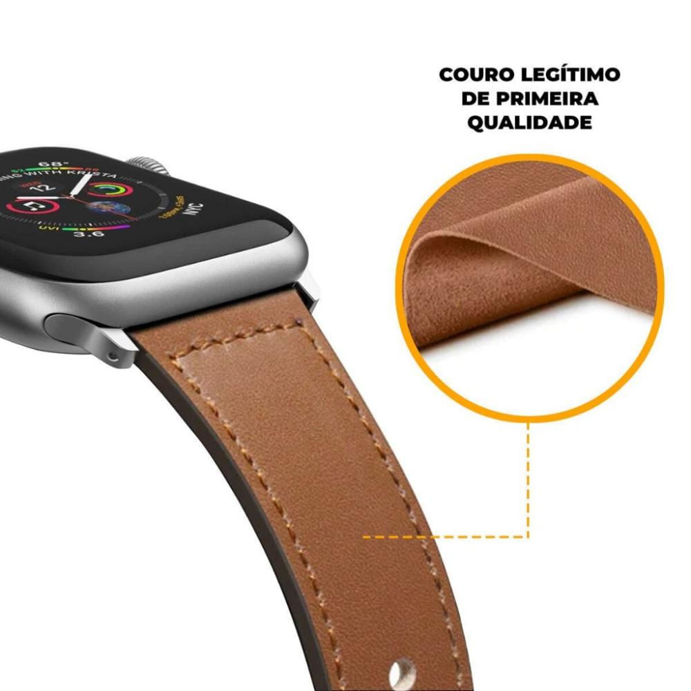 Foto 3 de Pulseira de Couro para Apple Watch 38 / 40 / 41MM - Marrom - Gshield