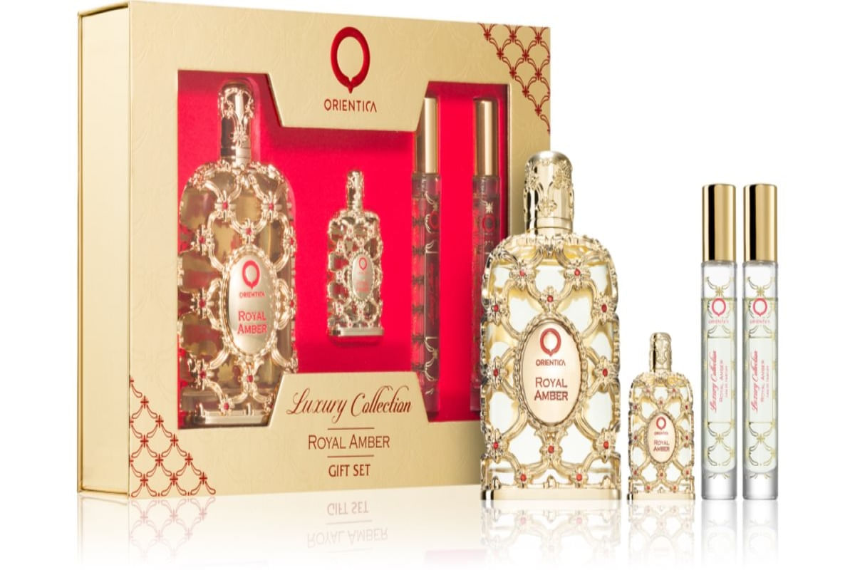 Kit Feminino Árabe Royal Amber Orientica Eau de Parfum 80ml + Miniatura 7,5ml + 2 Travel Size 10ml
